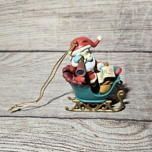 Vintage 1993 Lustre Fame Santa with Sleigh christmas ornament